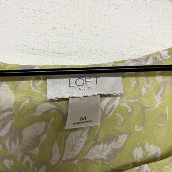 Loft Outlet Green Floral Sheer Peasant Blouse Womens Sz Medium Long Sleeve Tunic - Picture 5 of 5